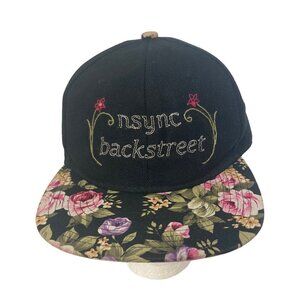 NSYNC Backstreet Boys Hat Hand Embroidered Snapback Black Floral Y2K OOAK
